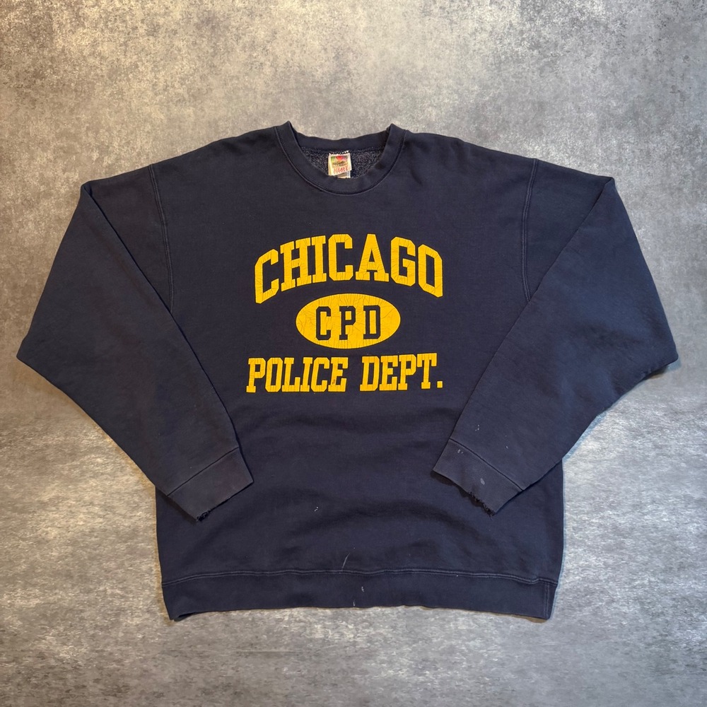 Vintage Chicago CPD Police Dept Crewneck Sweatshirt XL Navy Blue Heavy‎ 90s
